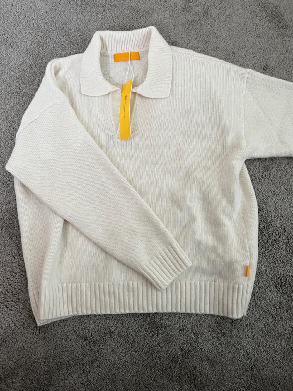 Men's Cream Knit Crewneck Polo Sweater